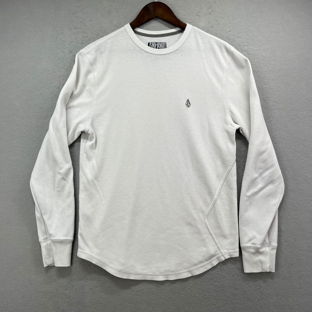 Volcom Thermal Shirt Mens L White Grid Waffle Knit Long Sleeve Skate Streetwear
